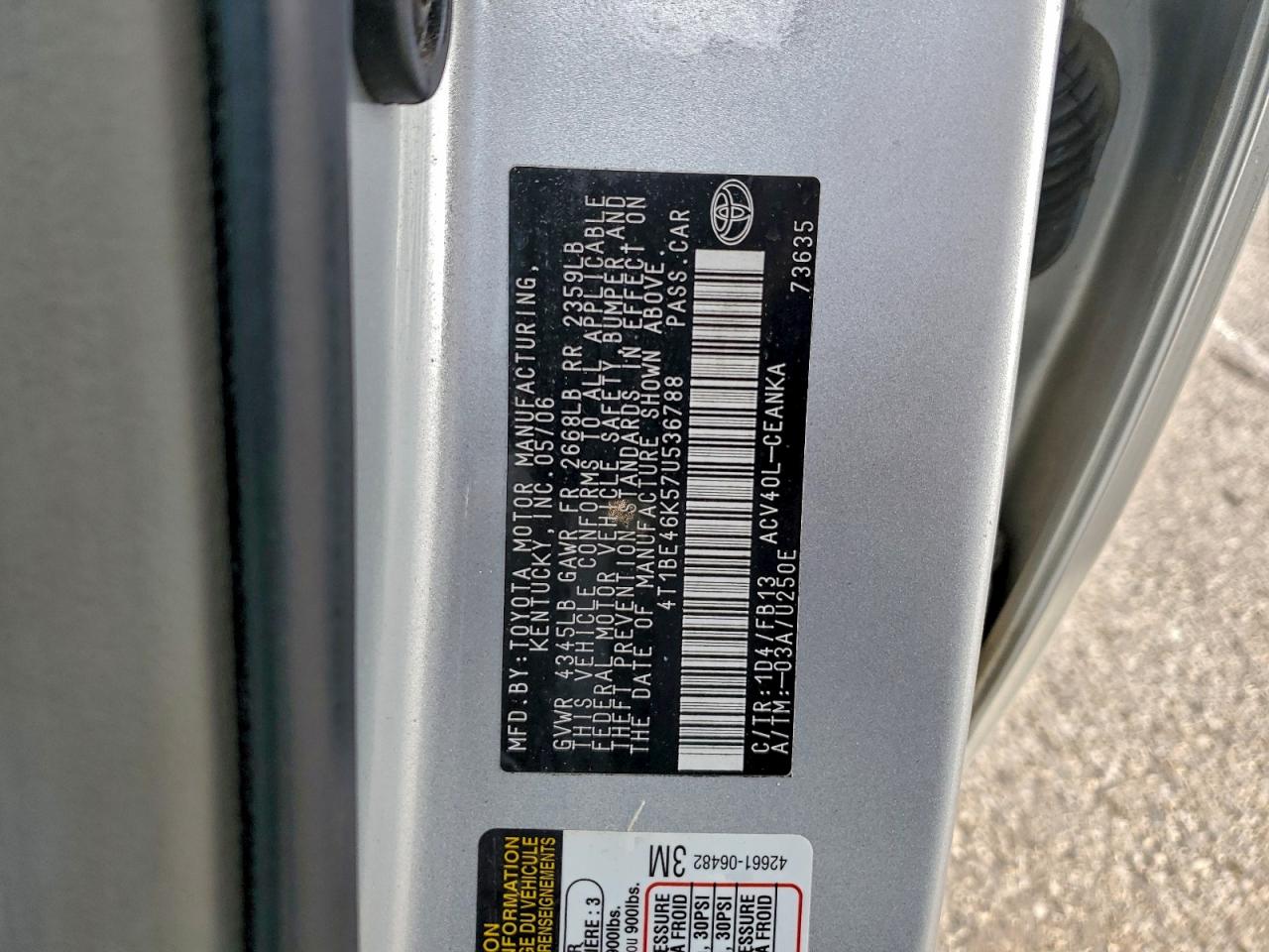 2007 TOYOTA CAMRY CE photo 12