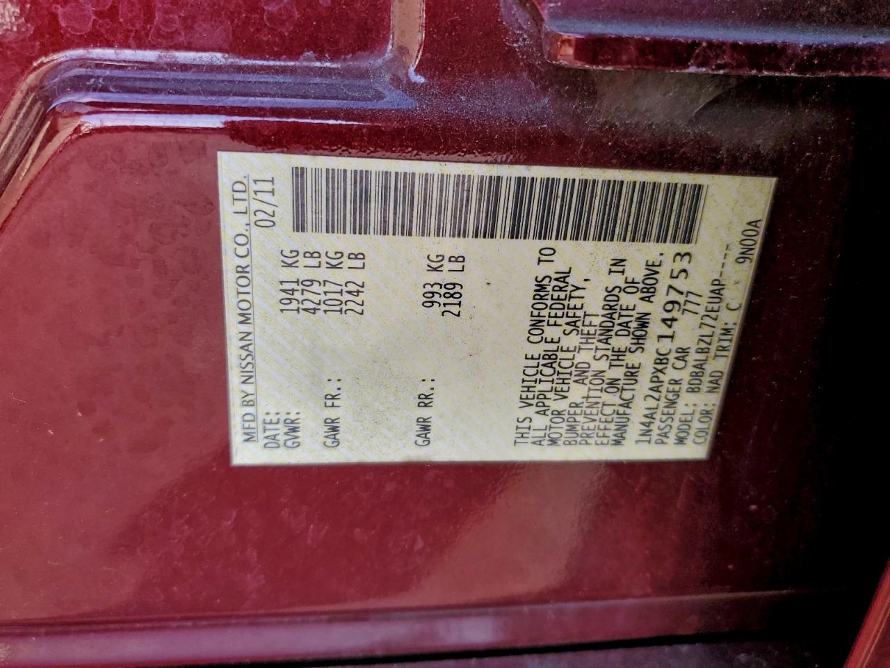 2011 NISSAN ALTIMA BASE photo 12