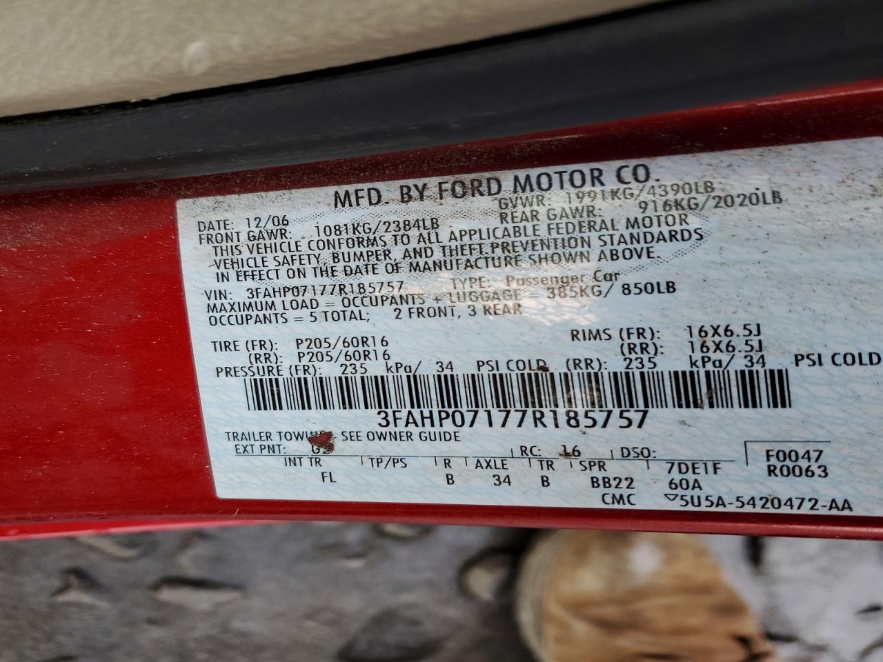 2007 FORD FUSION SE photo 13