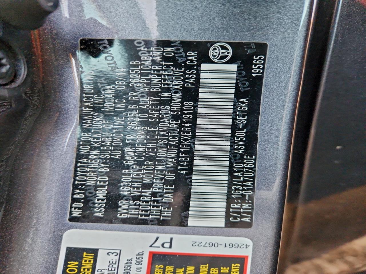 2014 TOYOTA CAMRY L photo 12