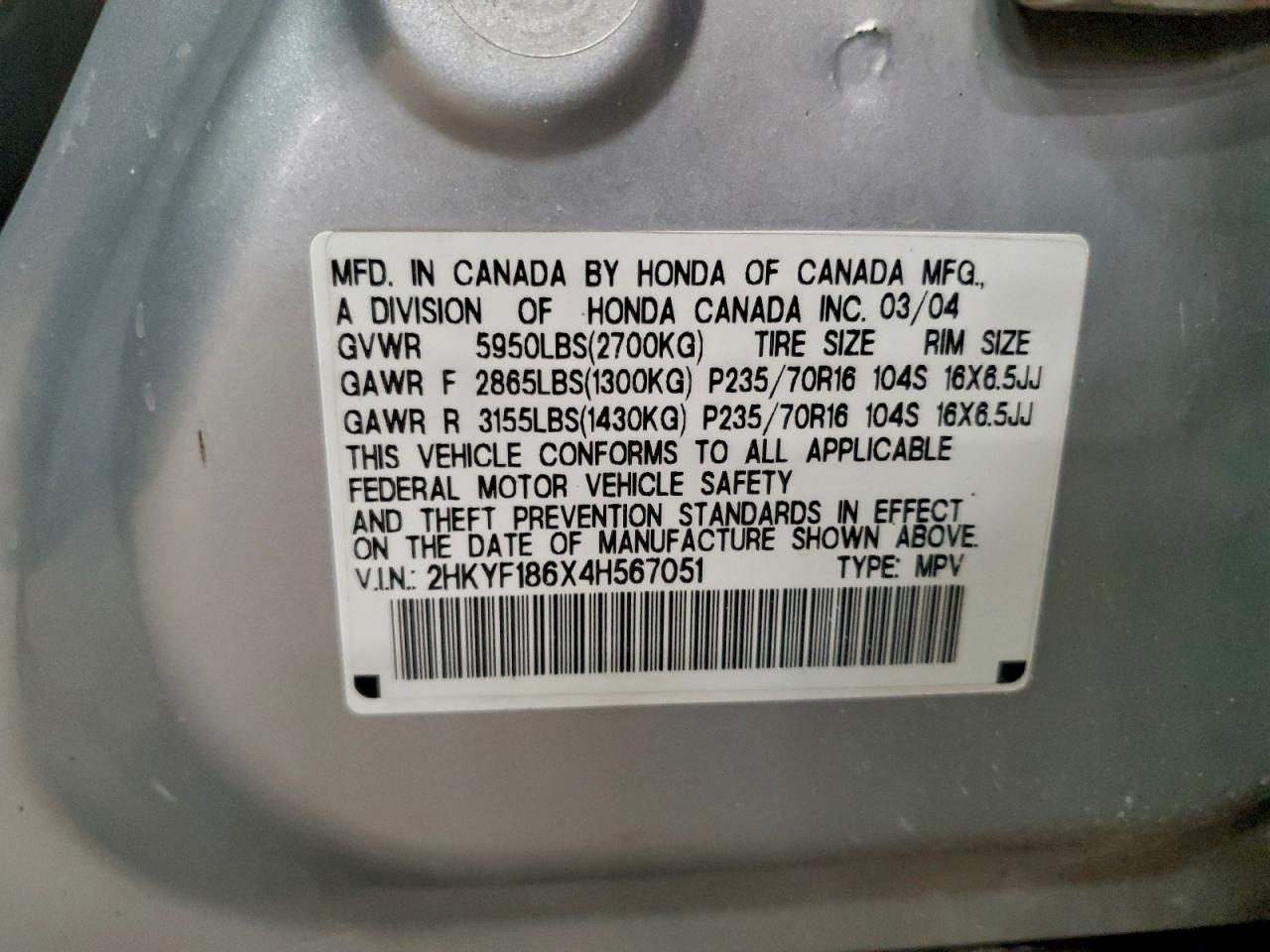 2004 HONDA PILOT EXL photo 13