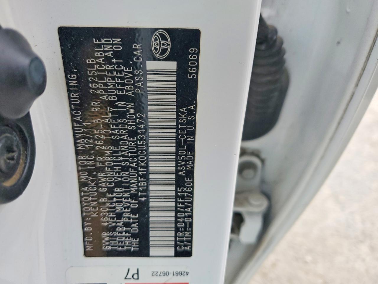 2012 TOYOTA CAMRY BASE photo 13