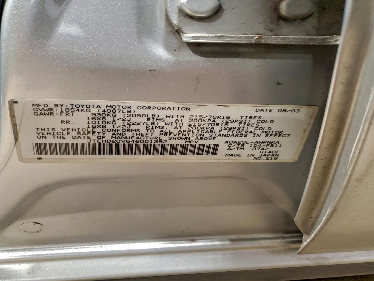2004 TOYOTA RAV4 BASE photo 13