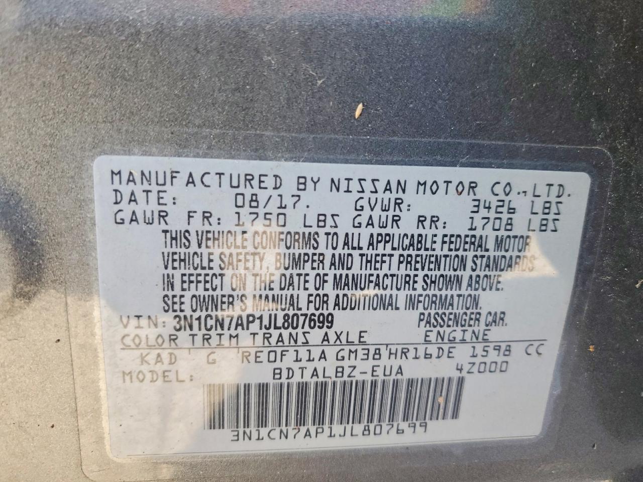 2018 NISSAN VERSA S photo 12