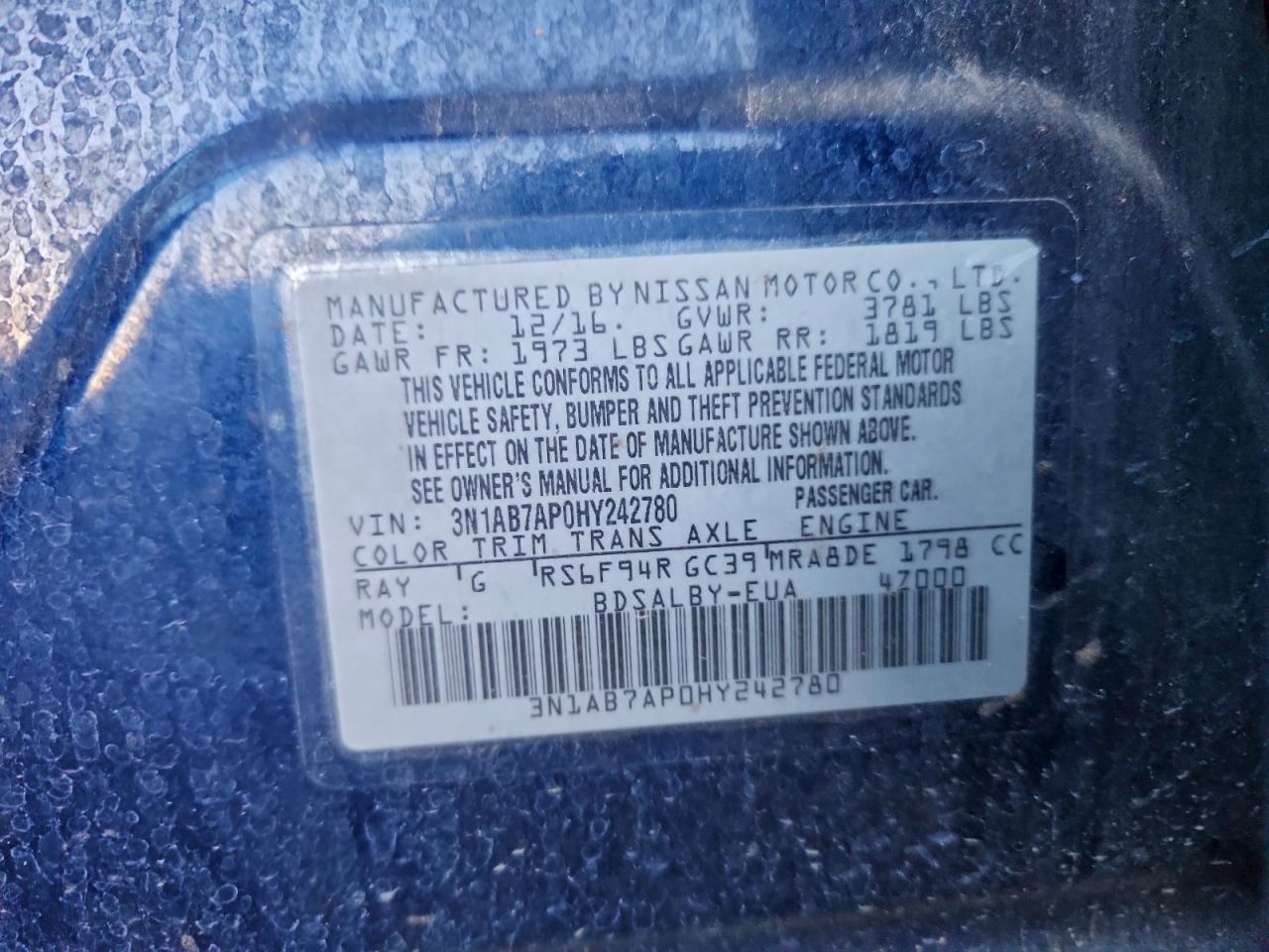 2017 NISSAN SENTRA S photo 12