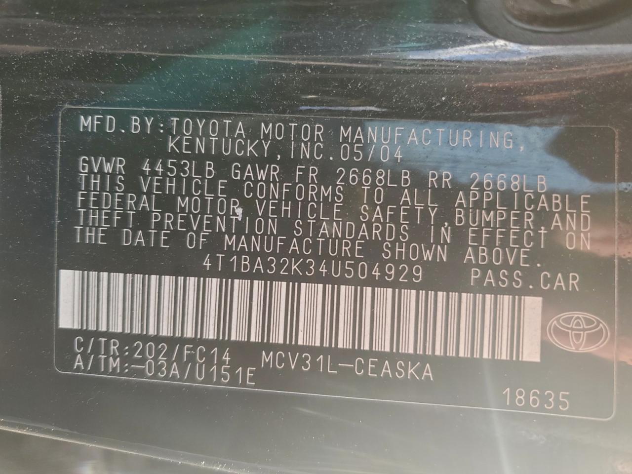 2004 TOYOTA CAMRY SE photo 12