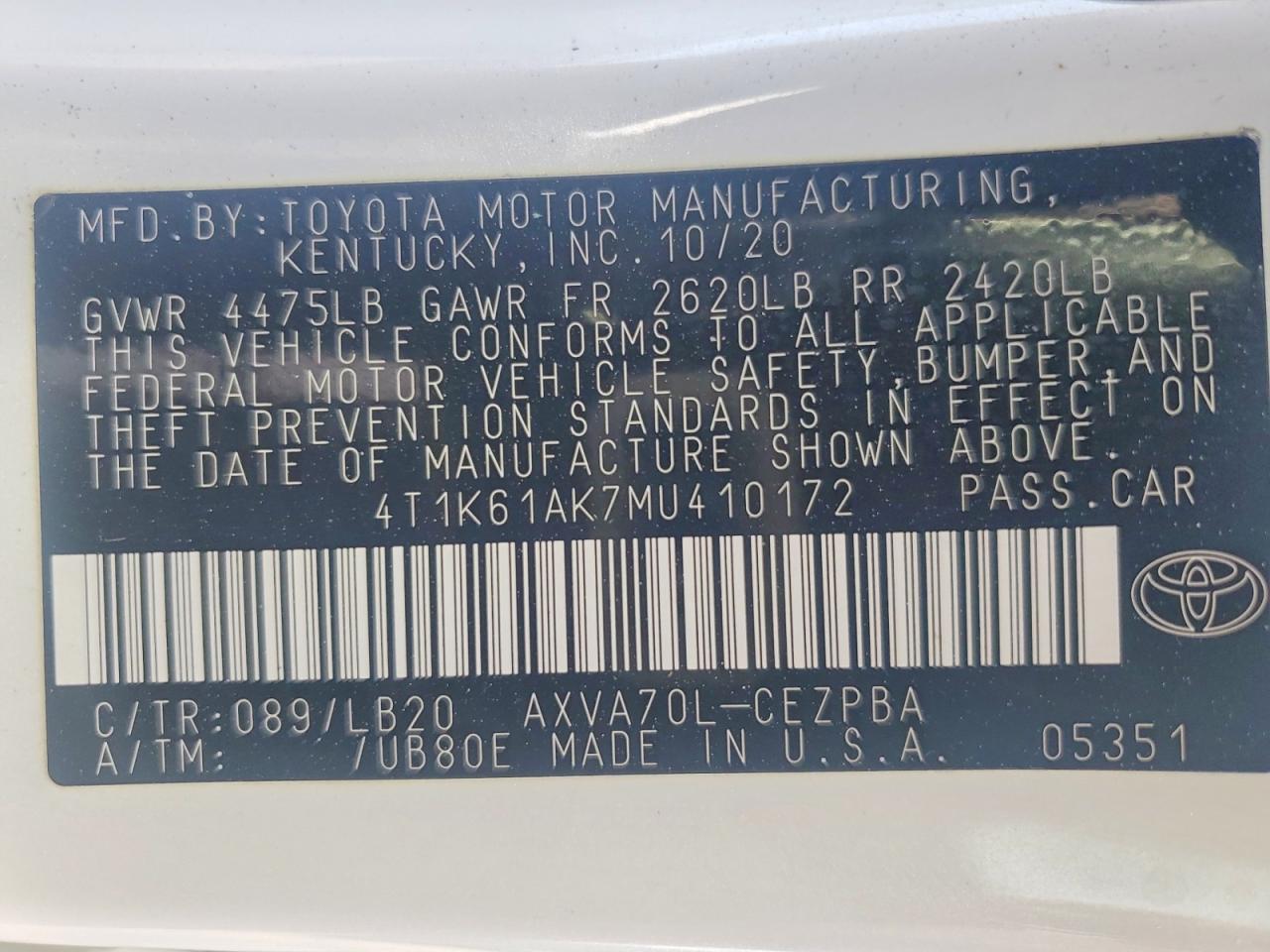 2021 TOYOTA CAMRY XSE photo 25