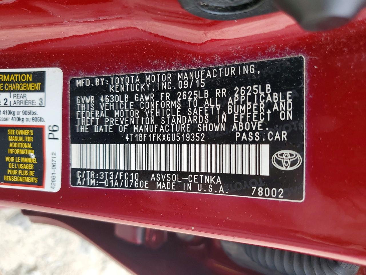 2016 TOYOTA CAMRY LE photo 12