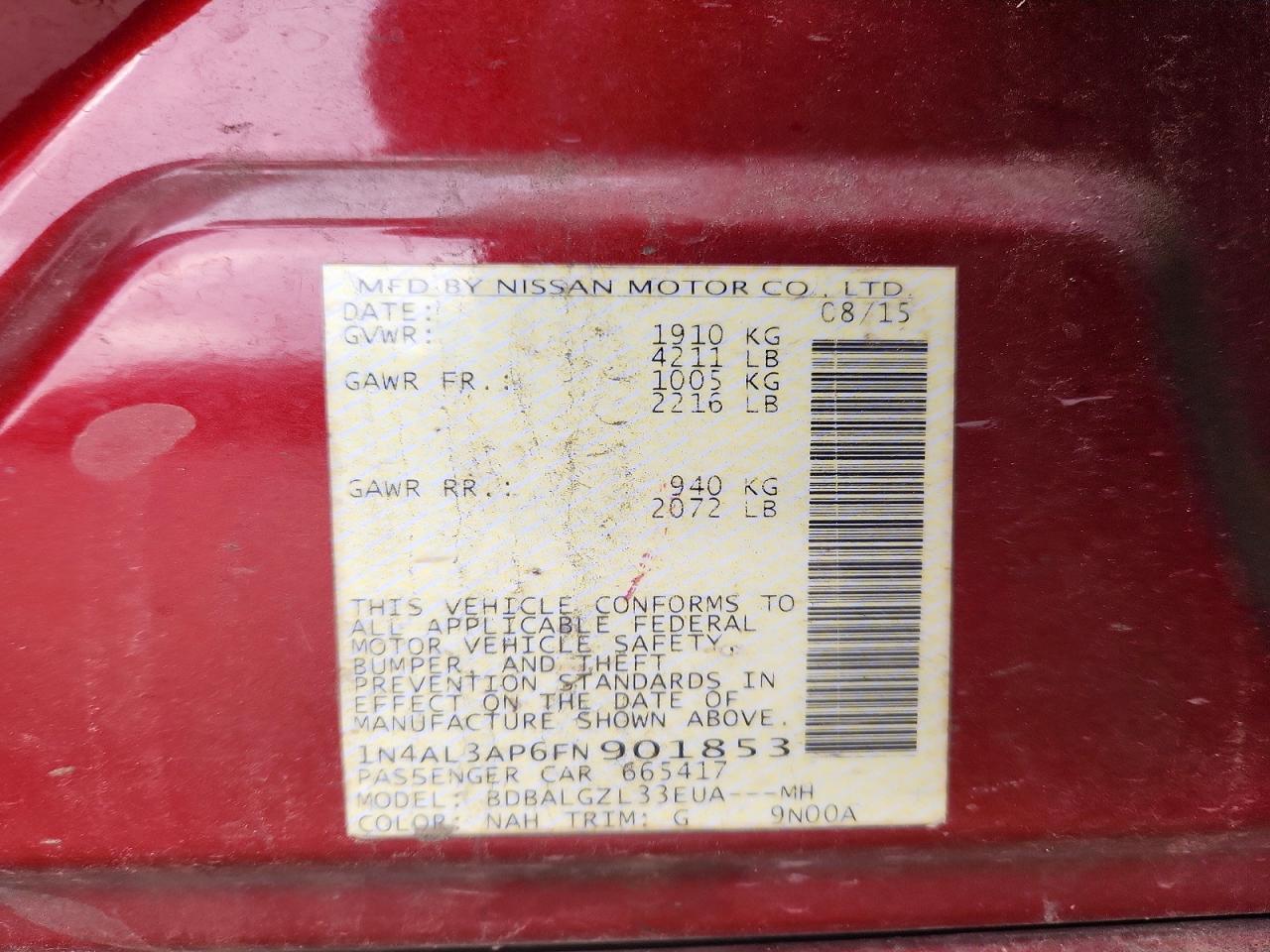 2015 NISSAN ALTIMA 2.5 photo 12