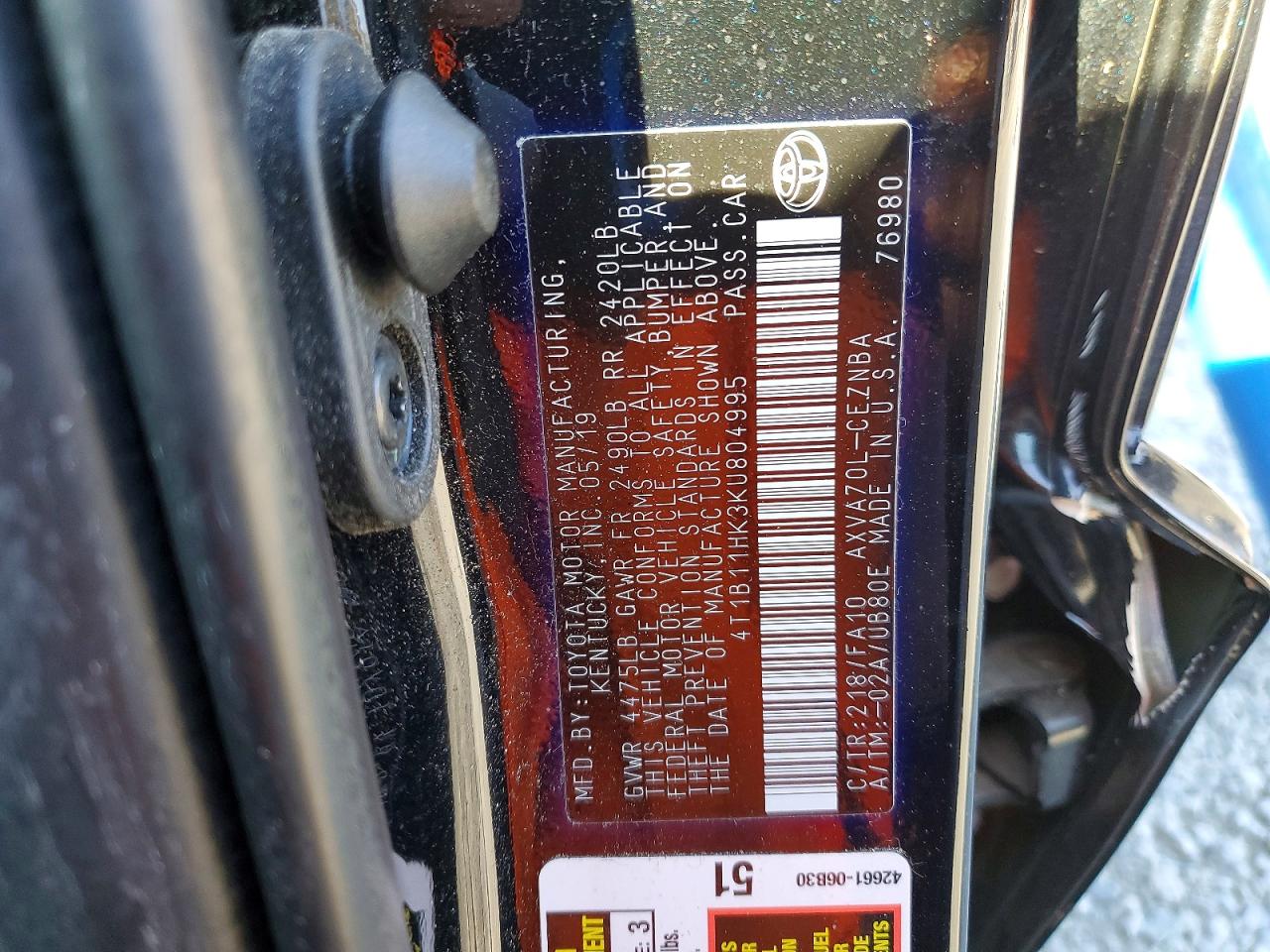 2019 TOYOTA CAMRY L photo 12