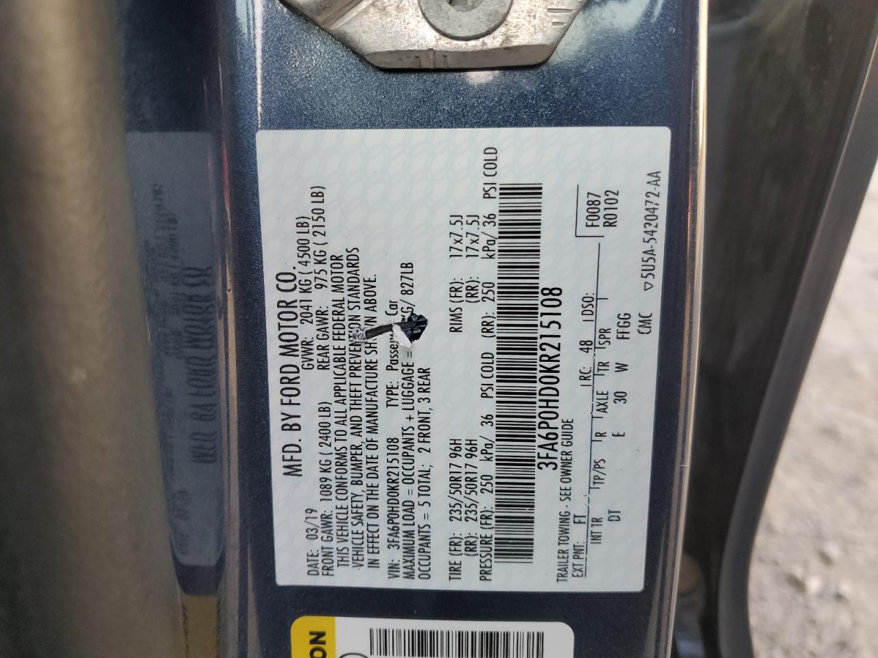 2019 FORD FUSION SE photo 12