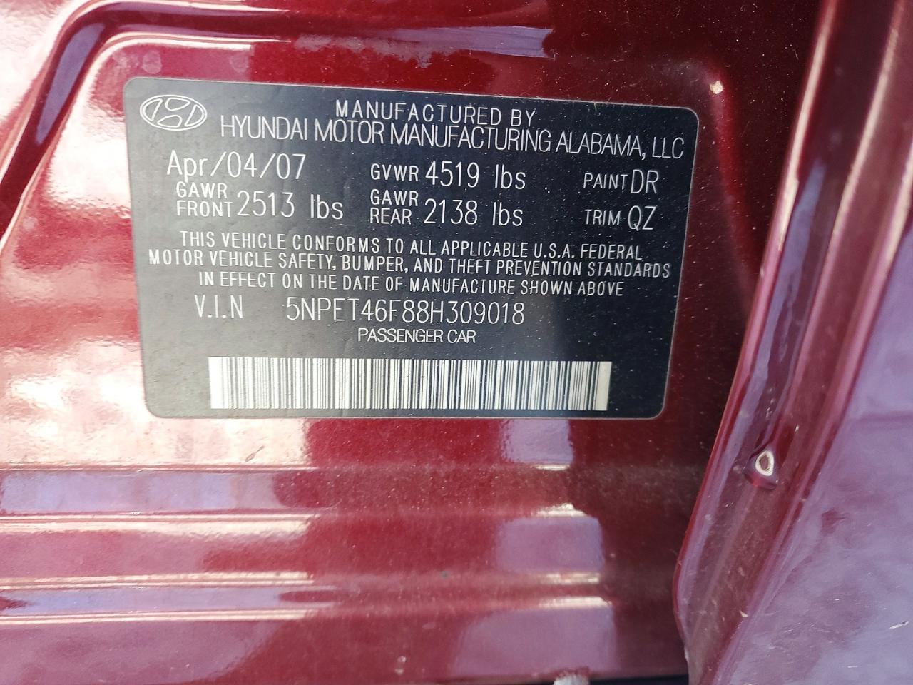 2008 HYUNDAI SONATA GLS photo 12