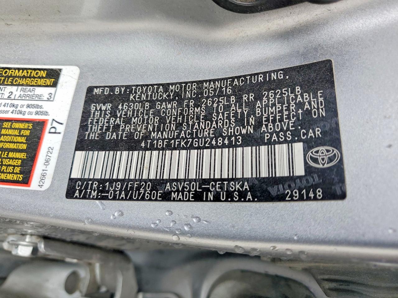 2016 TOYOTA CAMRY LE photo 12
