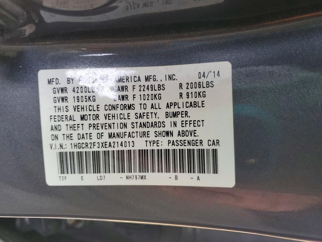 2014 HONDA ACCORD LX photo 13