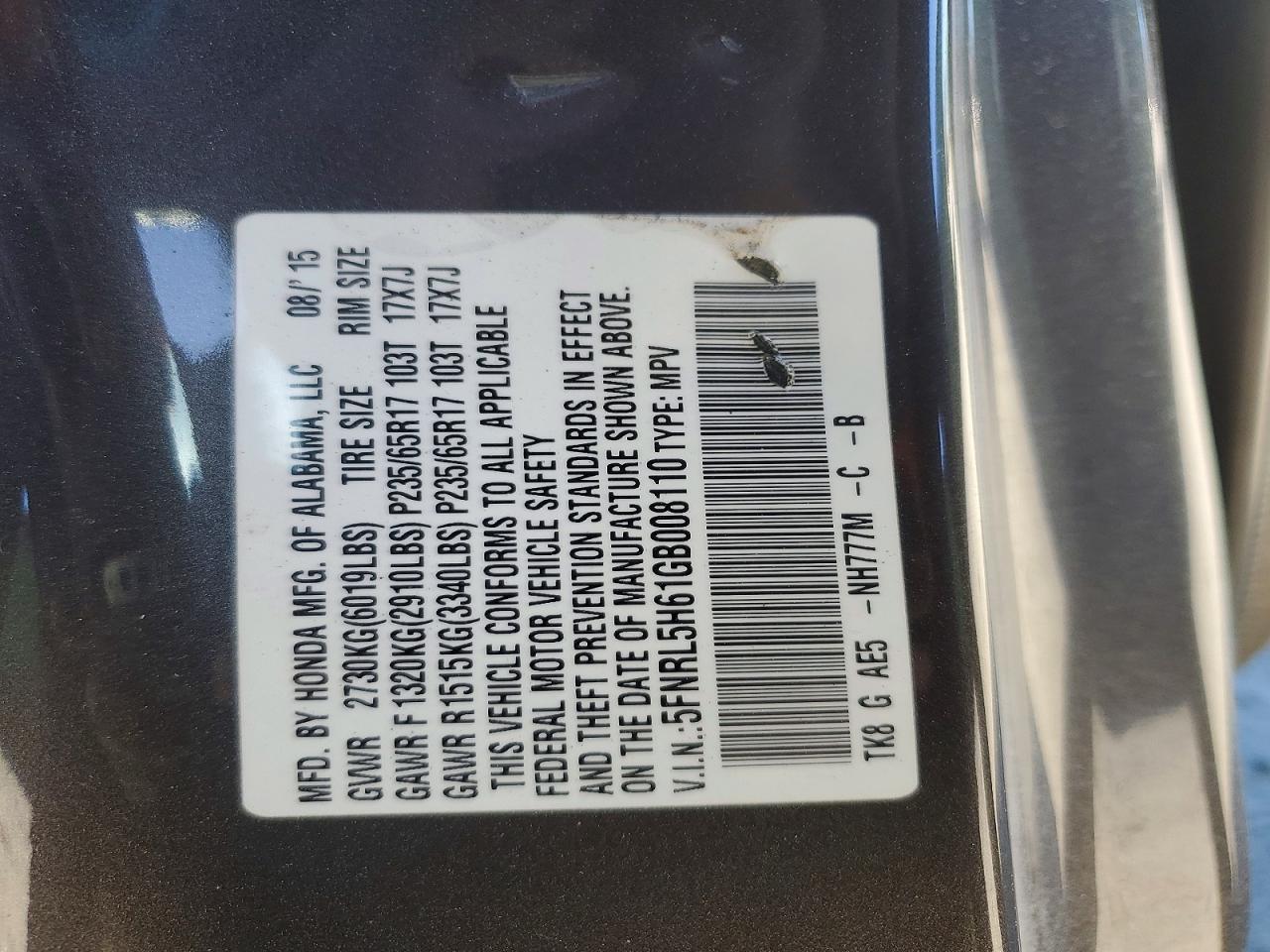 2016 HONDA ODYSSEY EXL photo 13