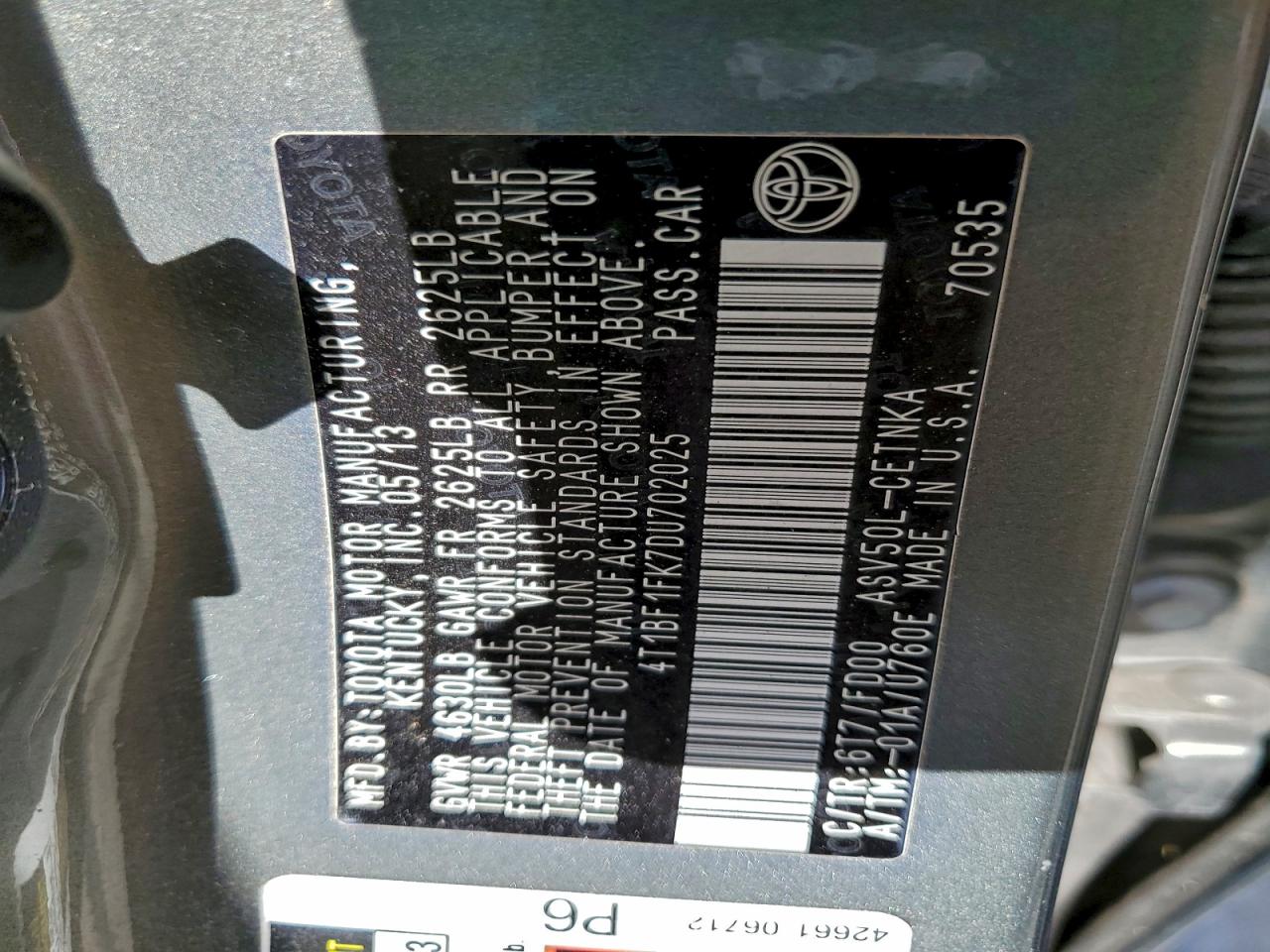 2013 TOYOTA CAMRY L photo 34