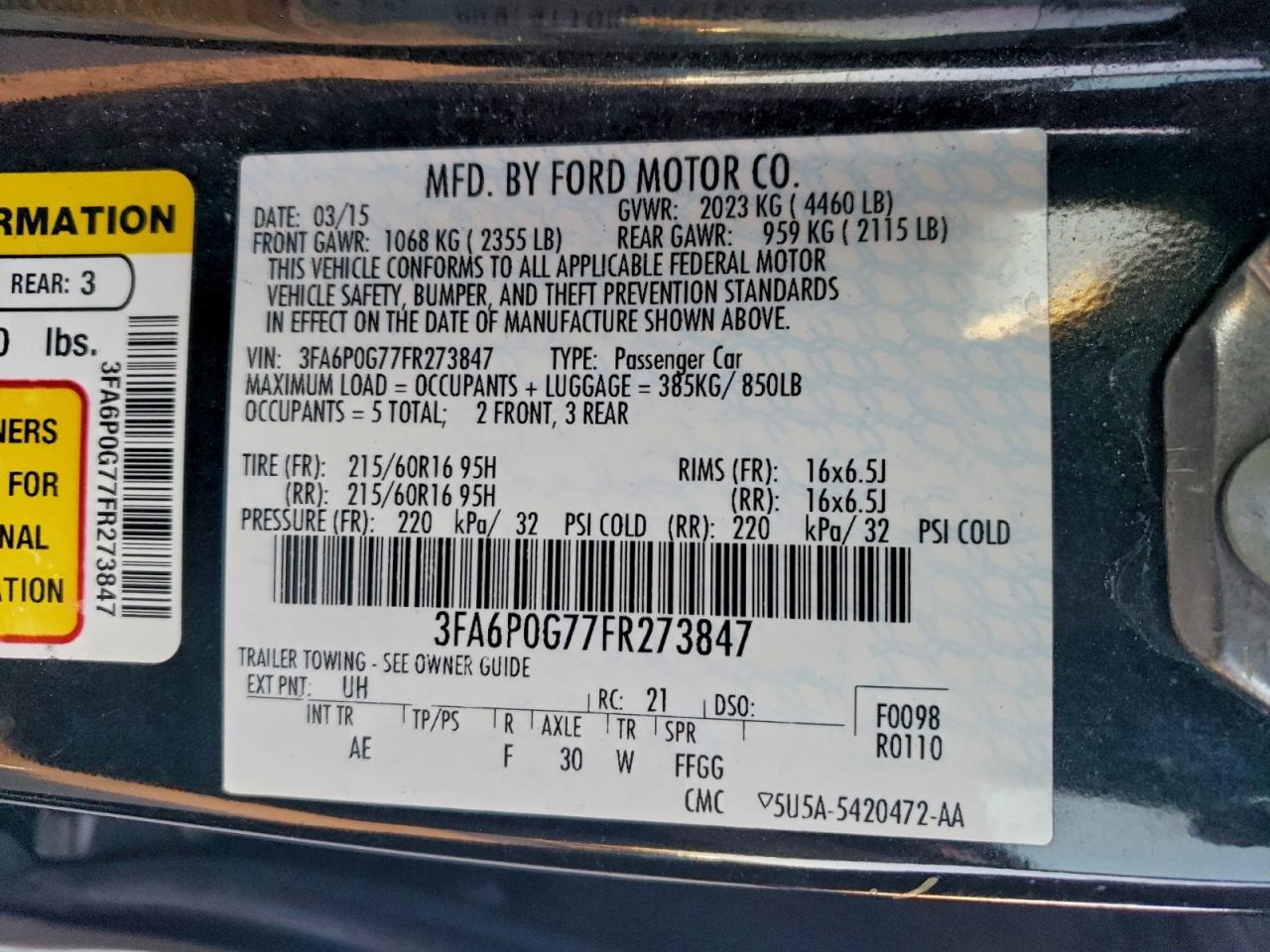 2015 FORD FUSION S photo 12