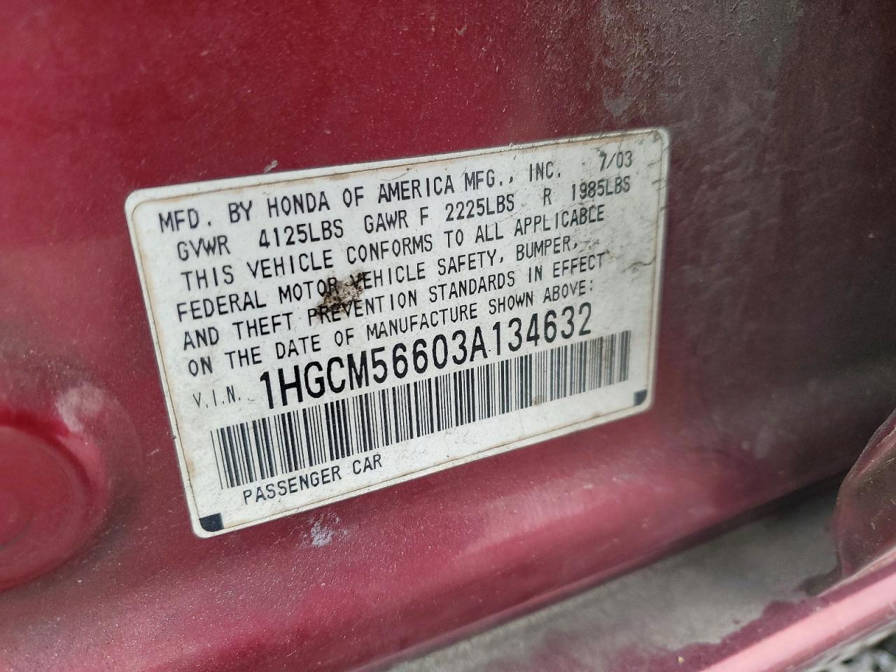 2003 HONDA ACCORD EX photo 12