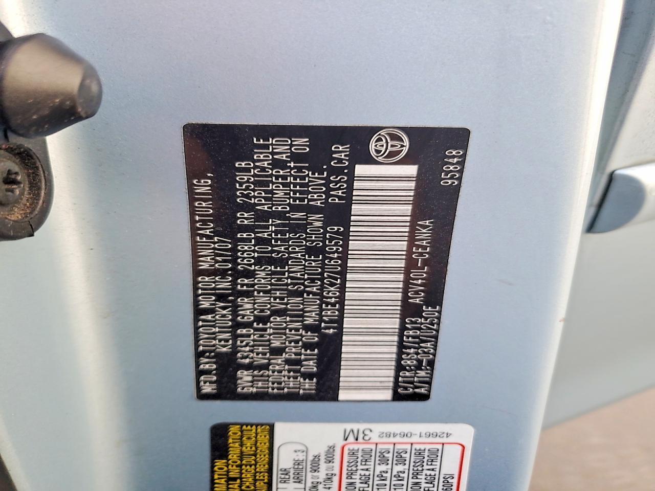 2007 TOYOTA CAMRY CE photo 12