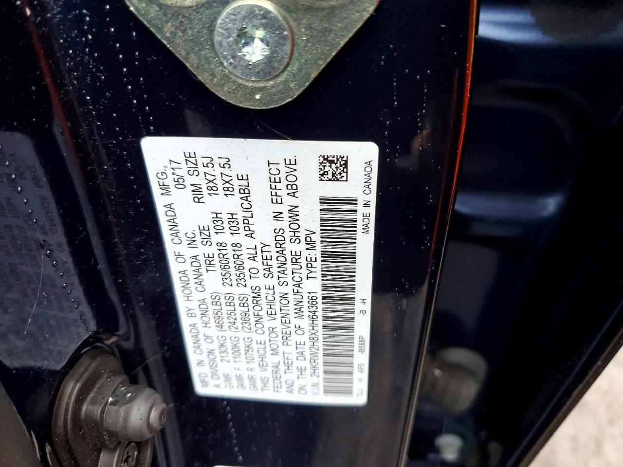 2017 HONDA CR-V EXL photo 13