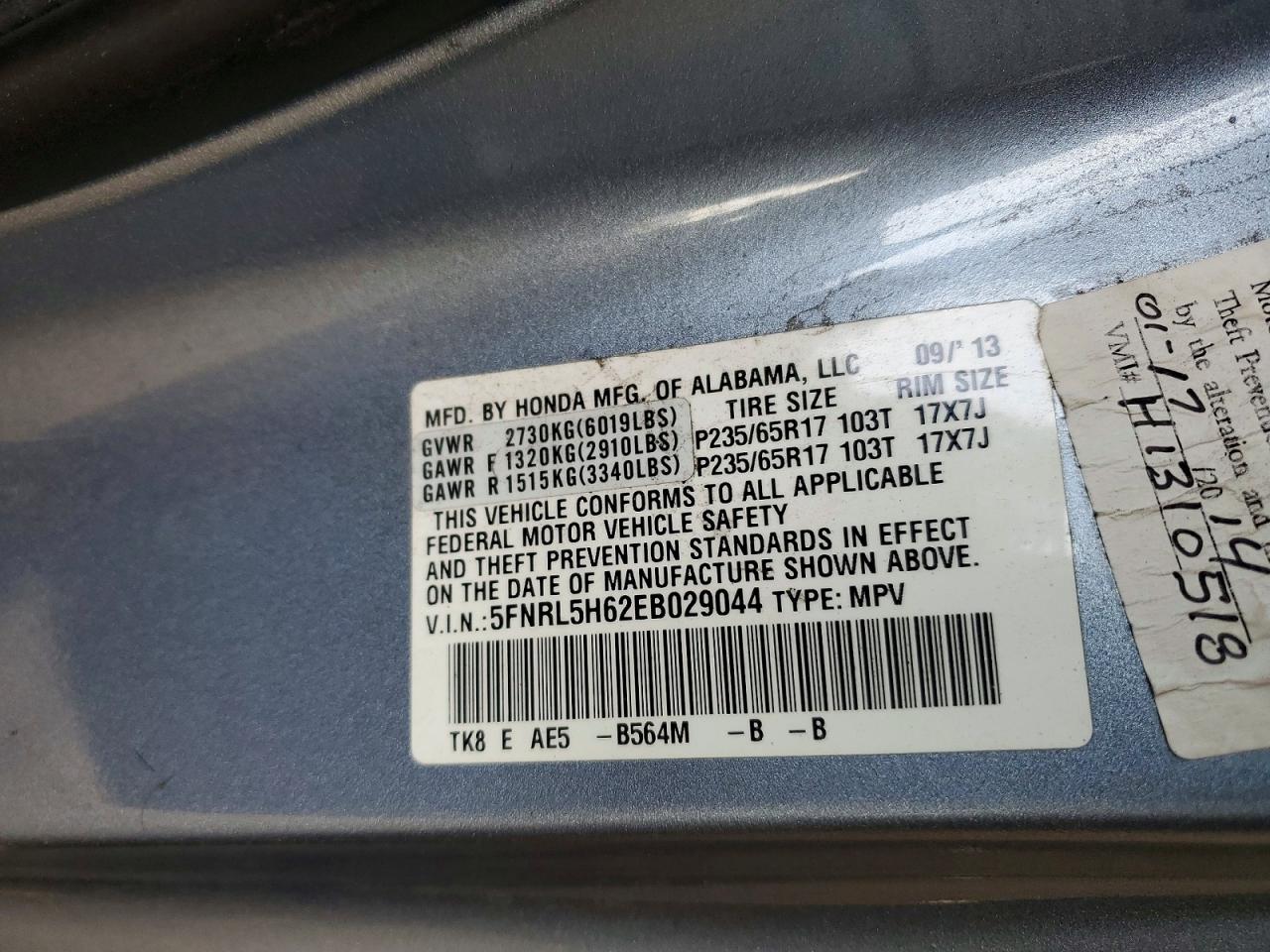 2014 HONDA ODYSSEY EXL photo 25