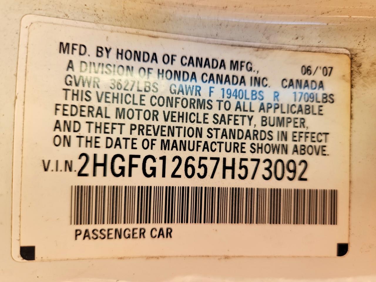 2007 HONDA CIVIC photo 12