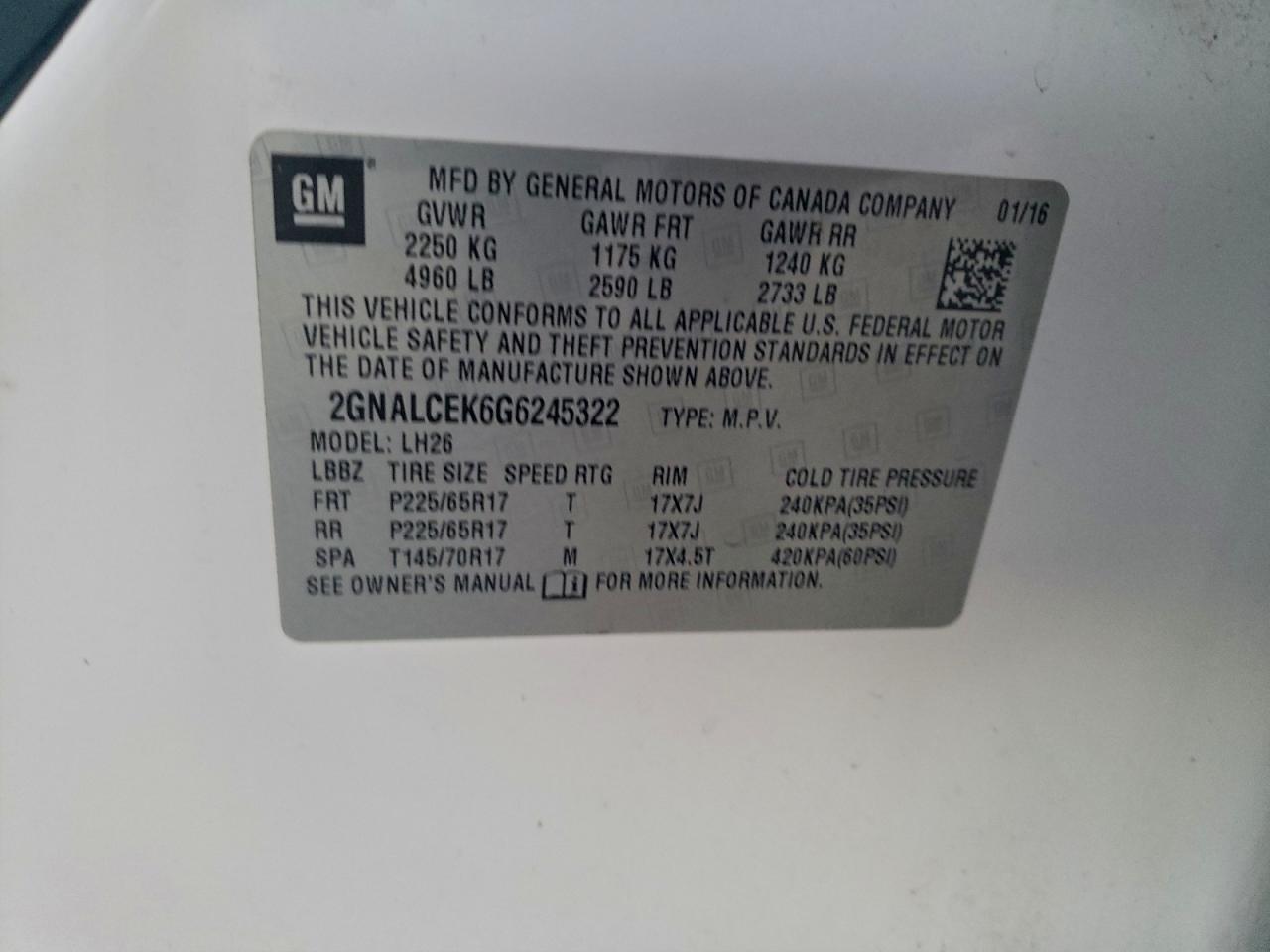 2016 CHEVROLET EQUINOX LT photo 13