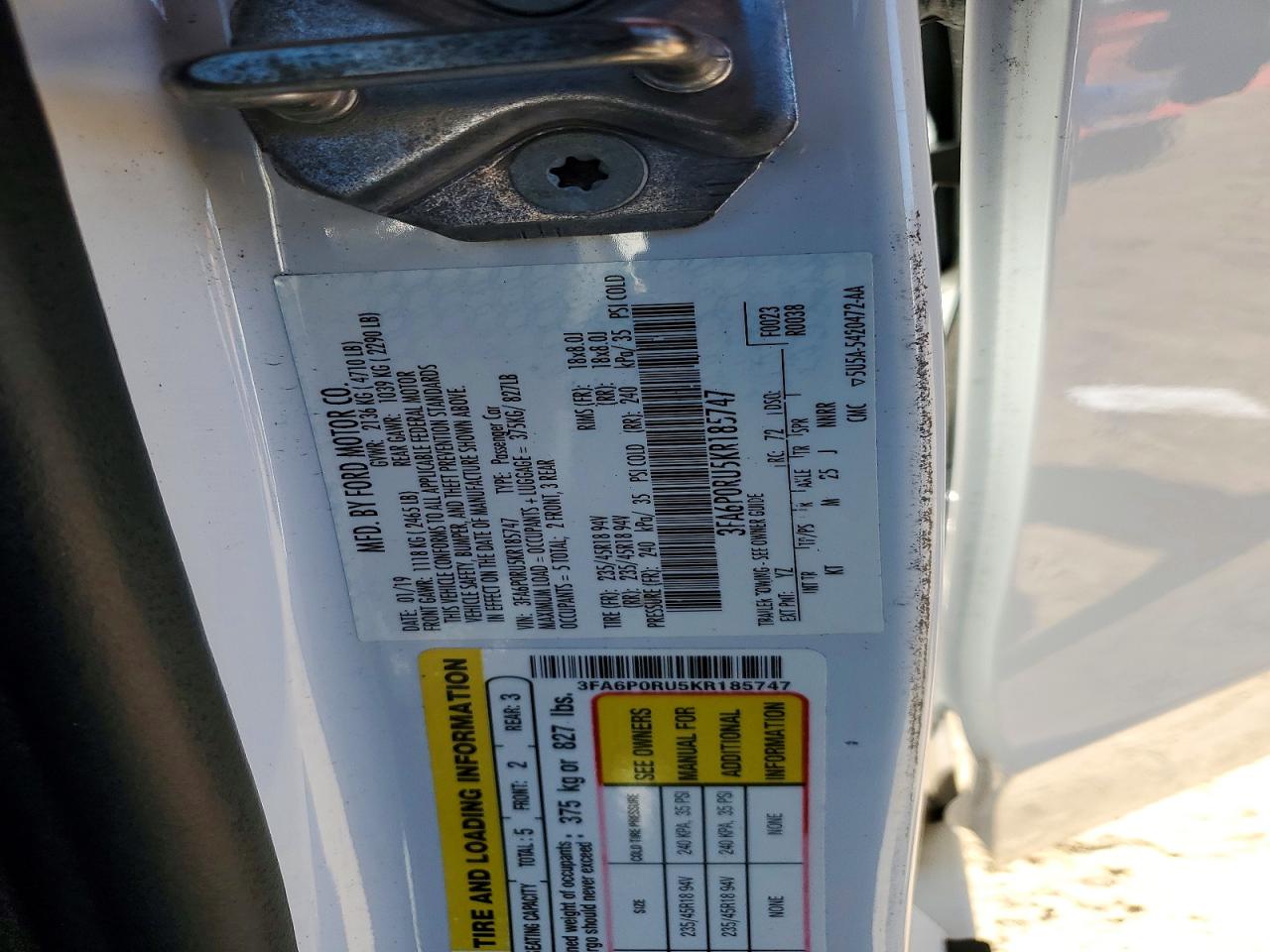 2019 FORD FUSION TITANIUM photo 12