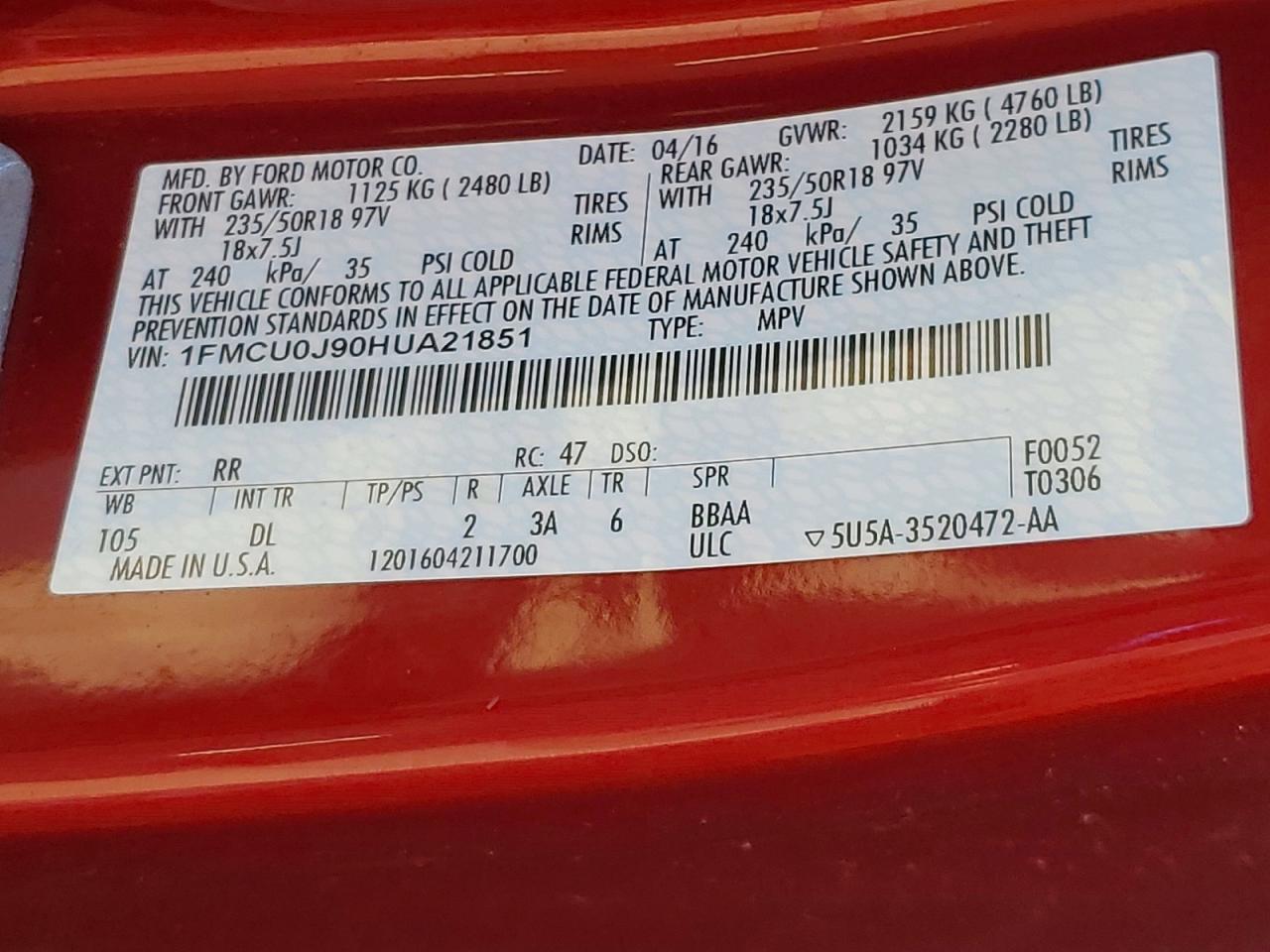 2017 FORD ESCAPE TITANIUM photo 13