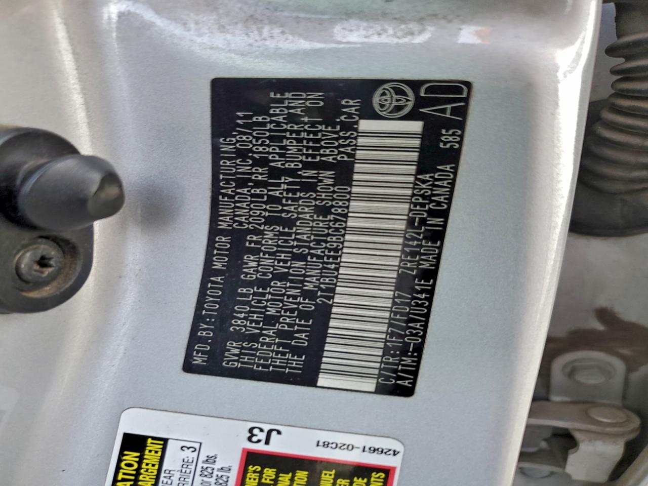 2011 TOYOTA COROLLA BASE photo 12