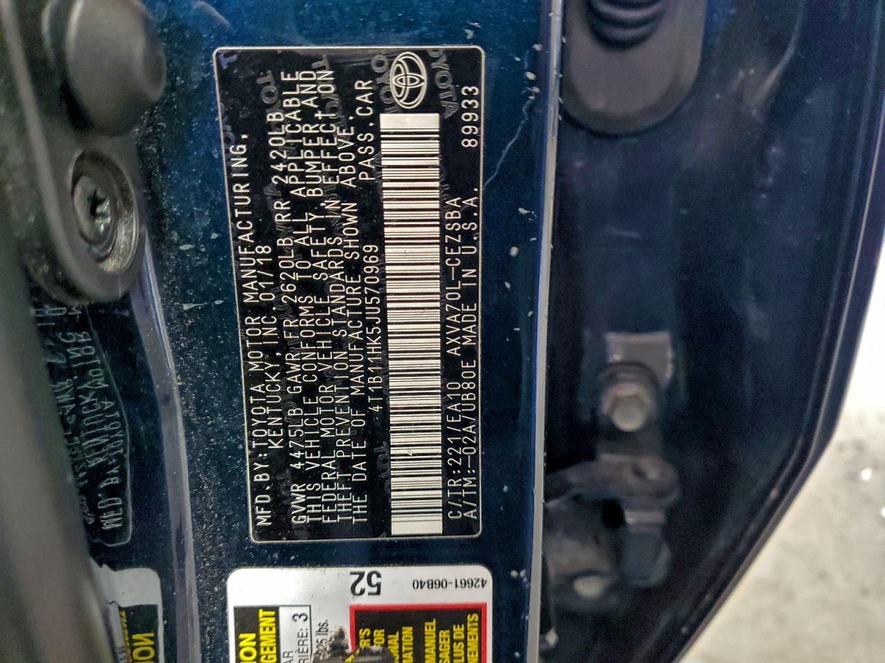 2018 TOYOTA CAMRY L photo 12
