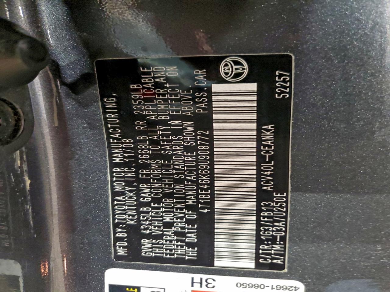 2009 TOYOTA CAMRY BASE photo 12