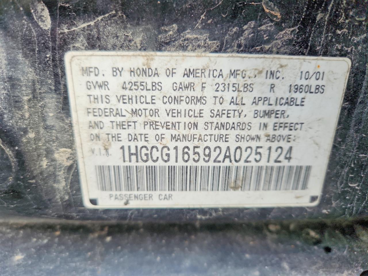 2002 HONDA ACCORD EX photo 12
