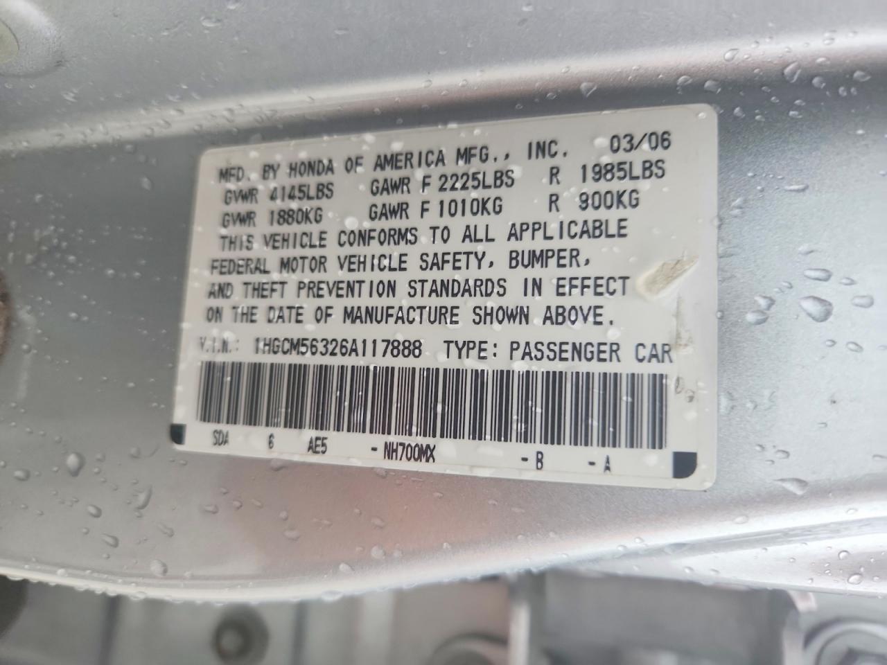 2006 HONDA ACCORD SE photo 12