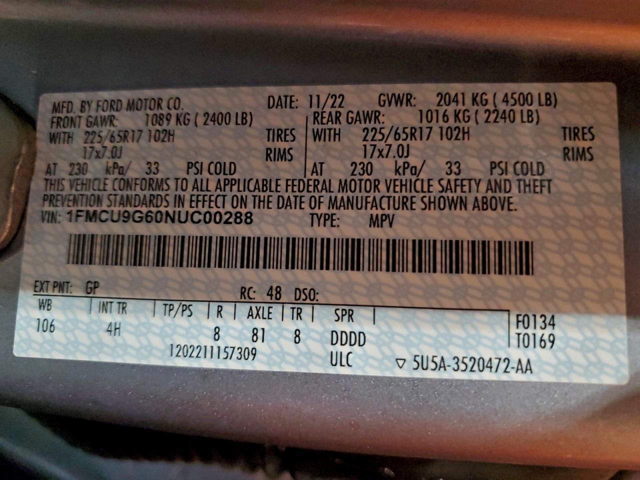 2022 FORD ESCAPE SE photo 13