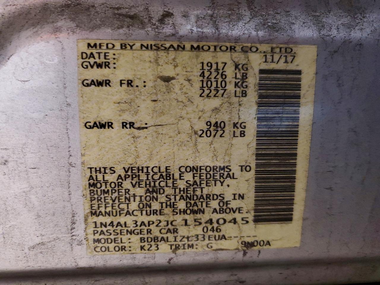 2018 NISSAN ALTIMA 2.5 photo 12