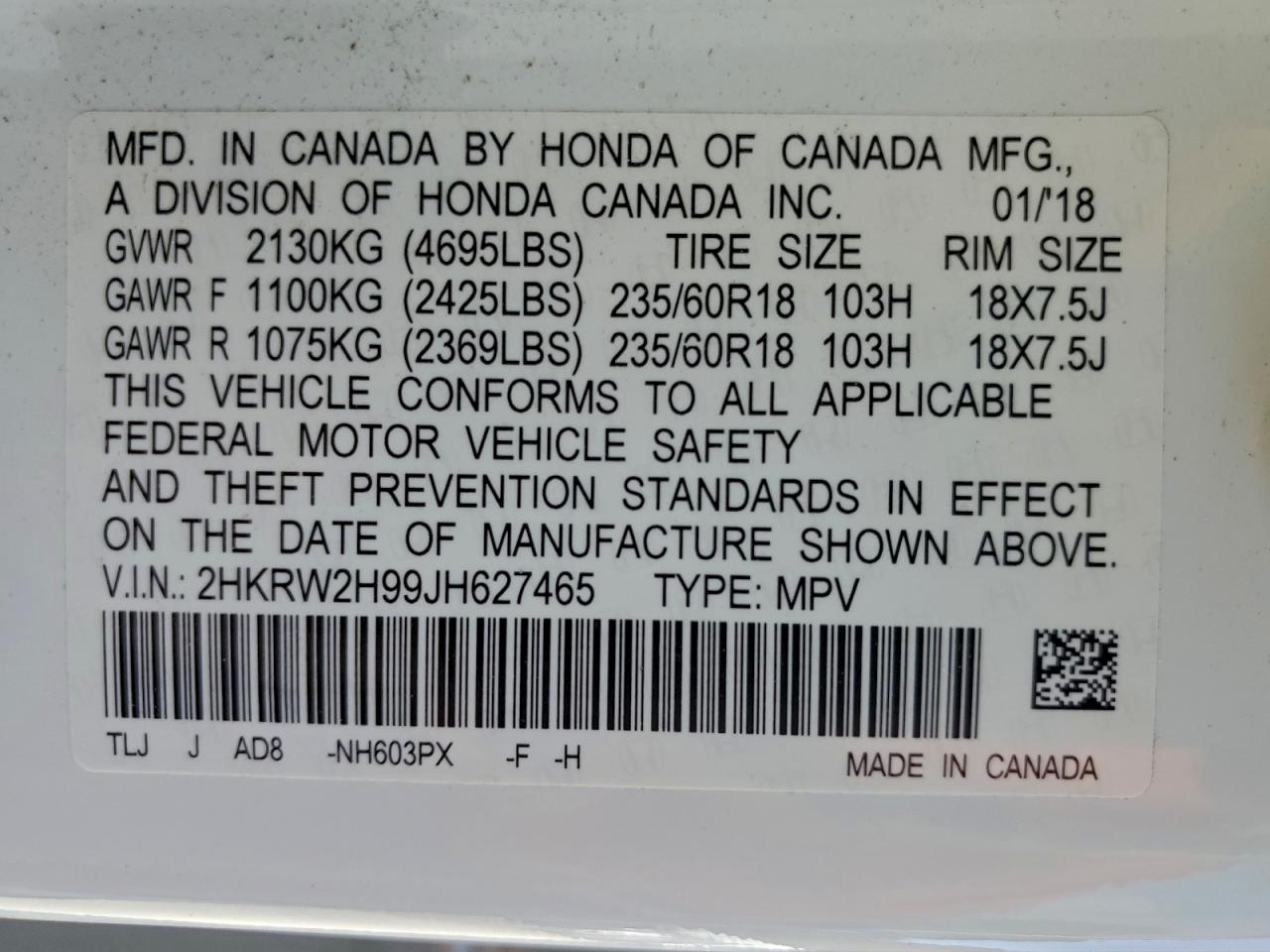 2018 HONDA CR-V TOURING photo 13