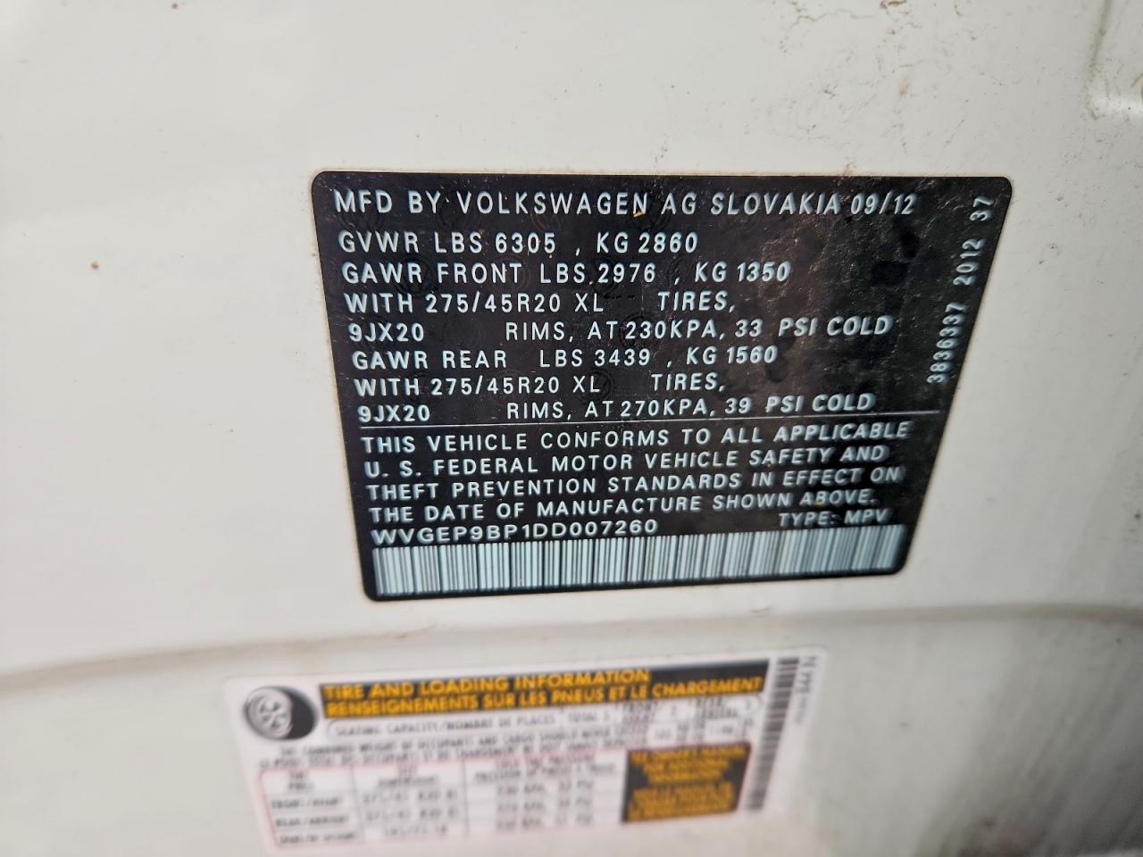2013 VOLKSWAGEN TOUAREG V6 TDI photo 12