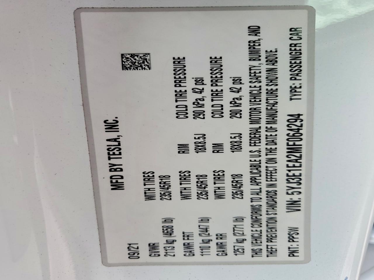 2021 TESLA MODEL 3 photo 23