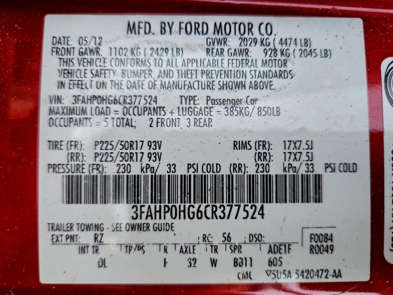 2012 FORD FUSION SE photo 13