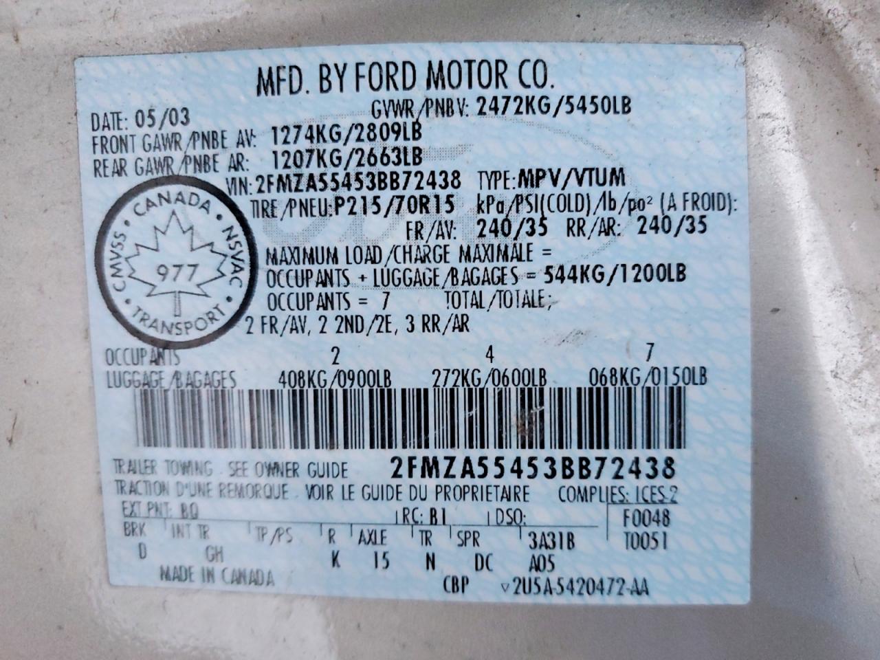 2003 FORD WINDSTAR LX photo 14
