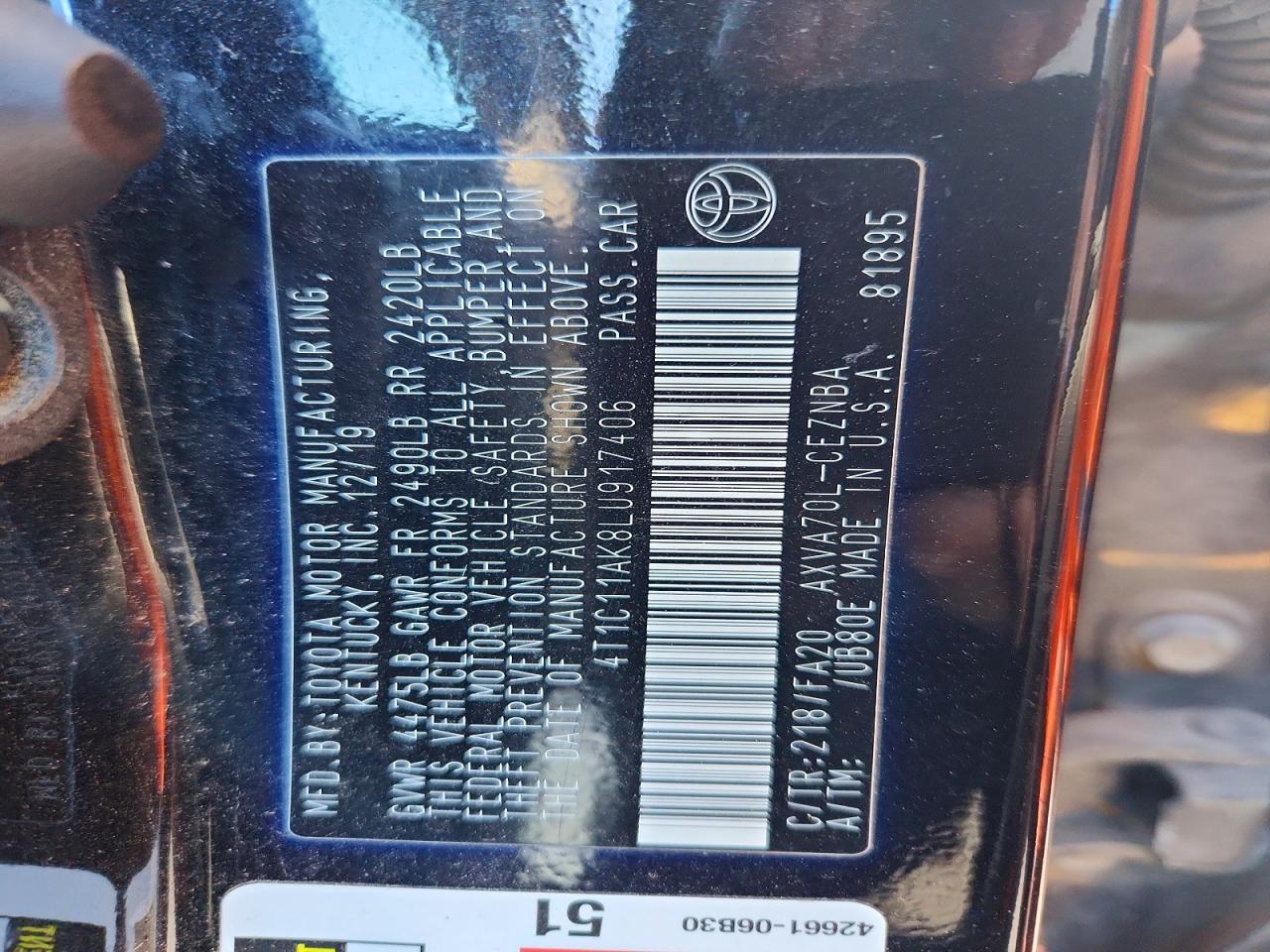 2020 TOYOTA CAMRY LE photo 12