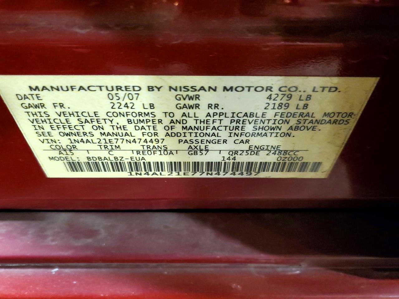 2007 NISSAN ALTIMA 2.5 photo 12