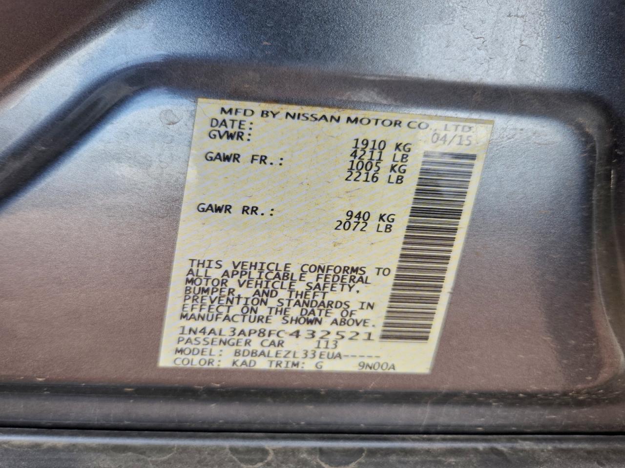 2015 NISSAN ALTIMA 2.5 photo 12