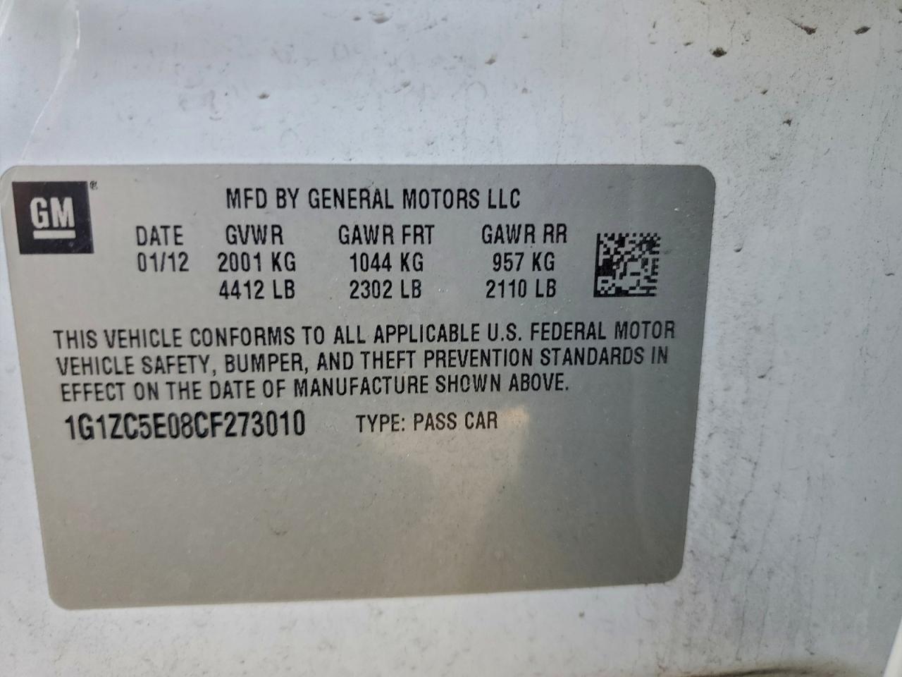2012 CHEVROLET MALIBU 1LT photo 12