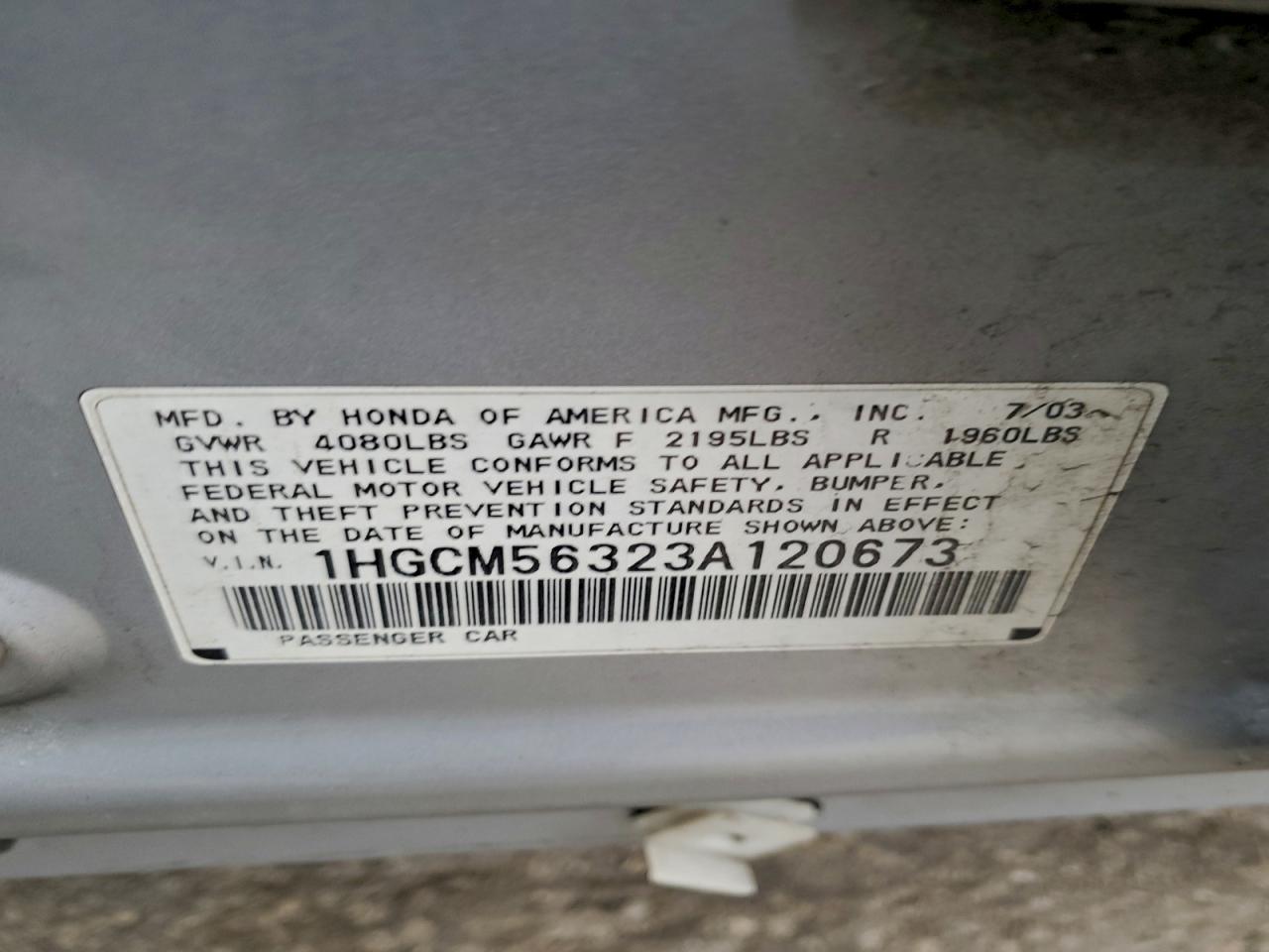 2003 HONDA ACCORD LX photo 23