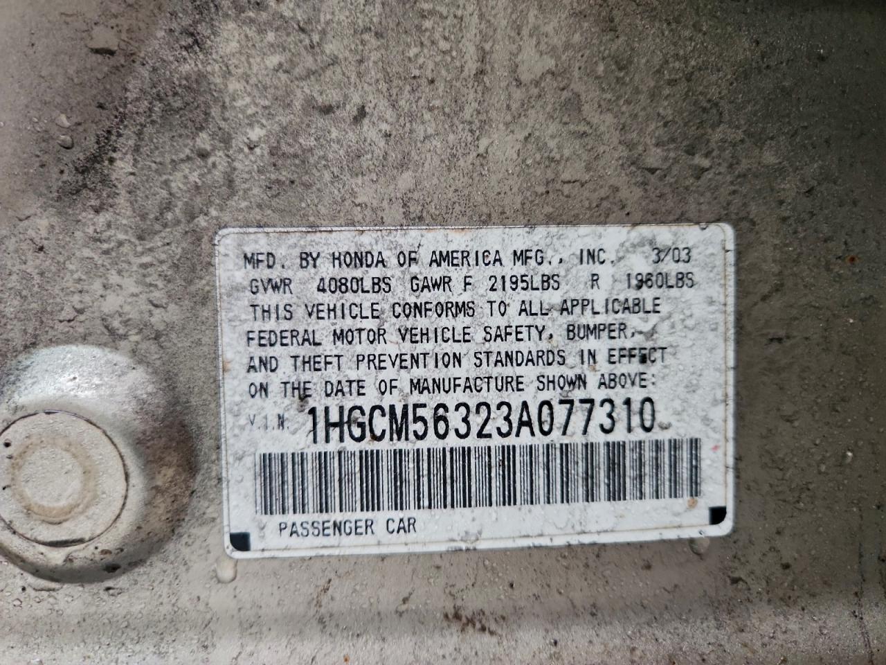 2003 HONDA ACCORD LX photo 12