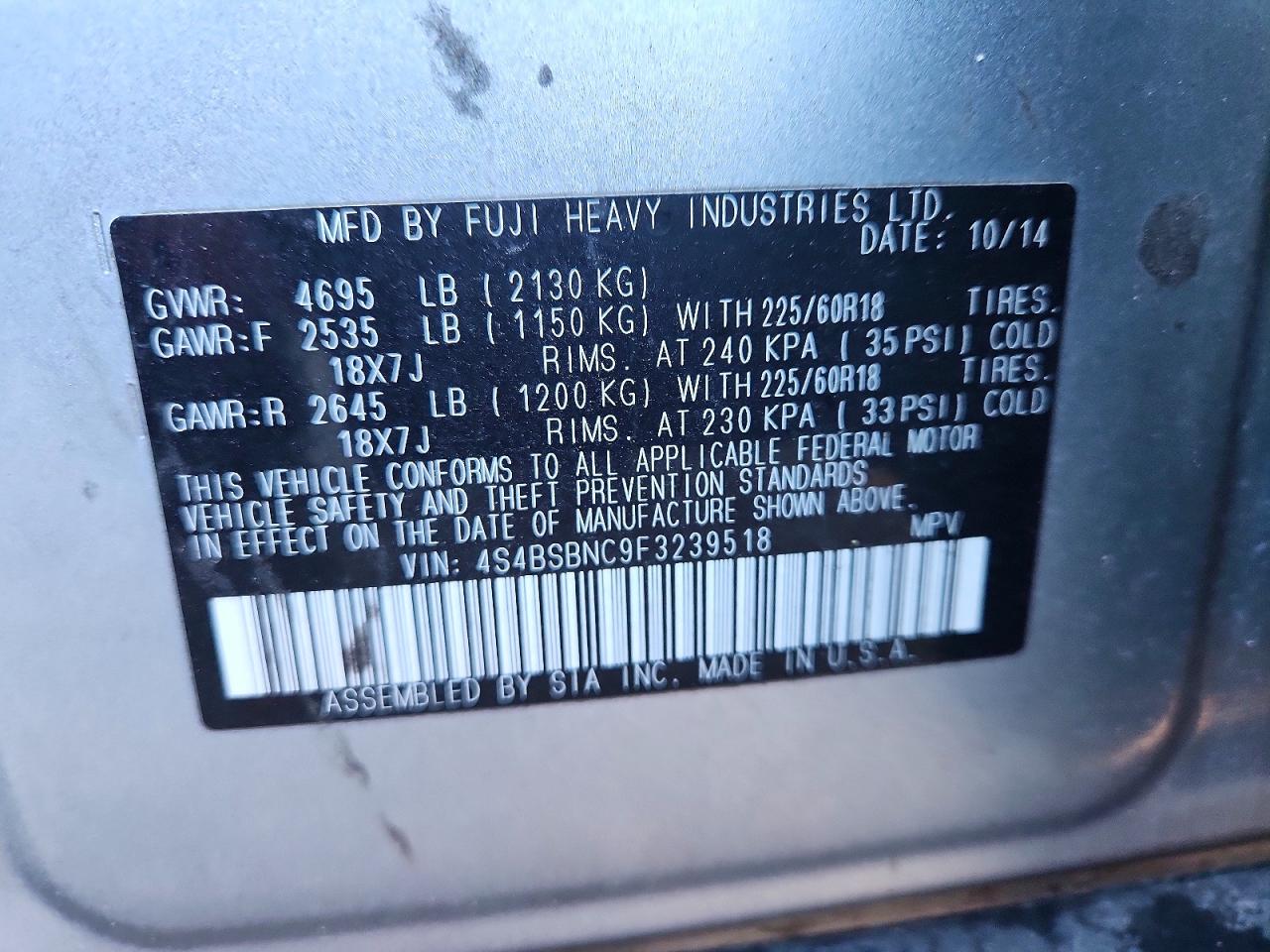 2015 SUBARU OUTBACK 2.5I LIMITED photo 13