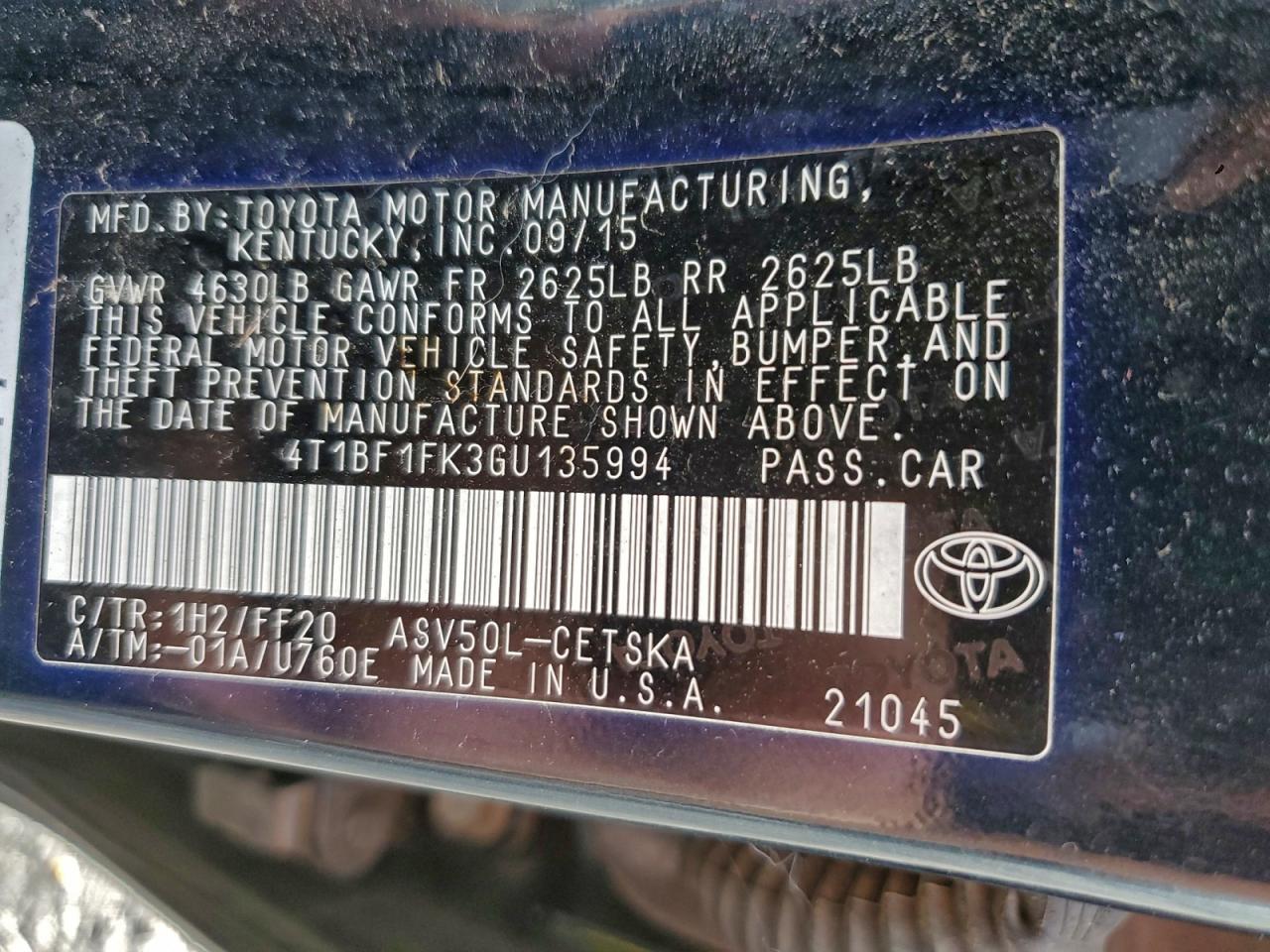 2016 TOYOTA CAMRY LE photo 12