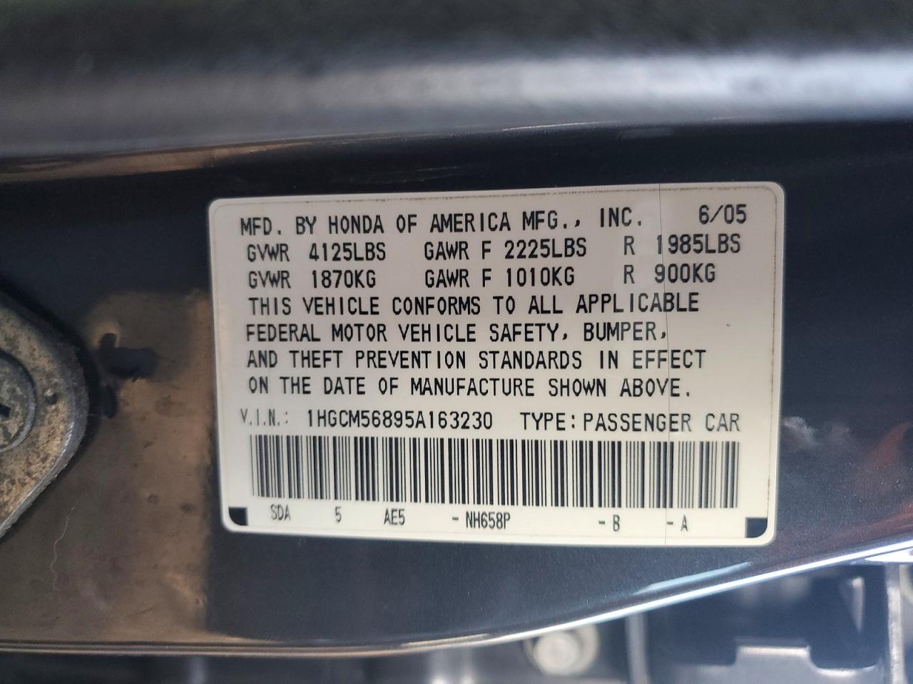 2005 HONDA ACCORD EX photo 12